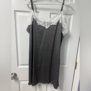SHEIN Elegant Gray Lace Trim Nightgown